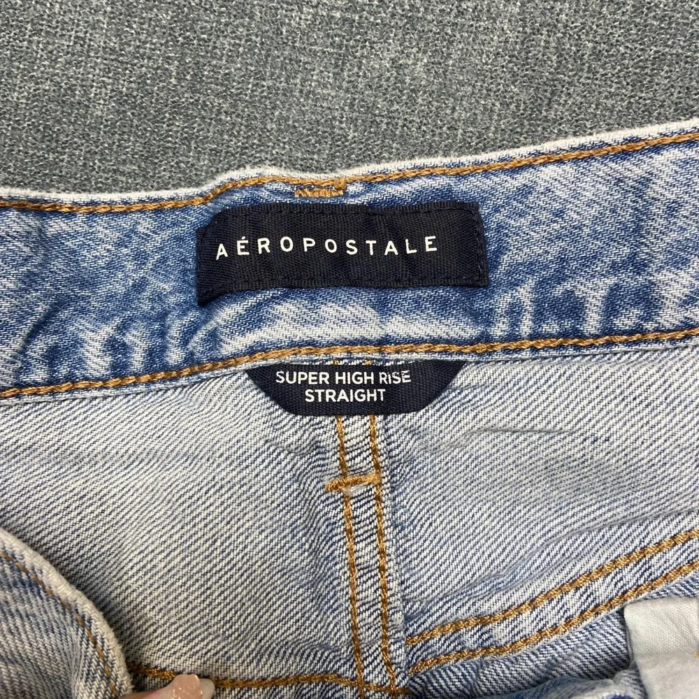 Aeropostale Jeans Womens 6R 30x27 Distressed Frayed Hem Super High Rise Straight